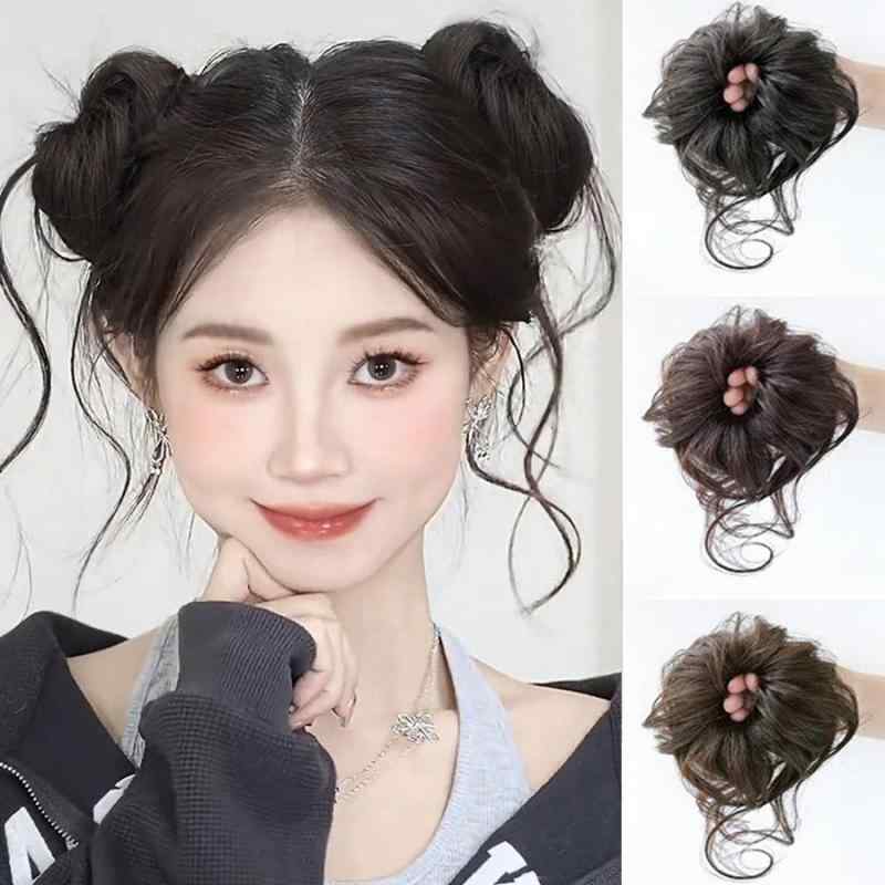 ウィッグ レディース おくれ毛付き お団子ヘア 簡単装着 シュシュタイプ 自然なボリューム 耐熱ファイ..