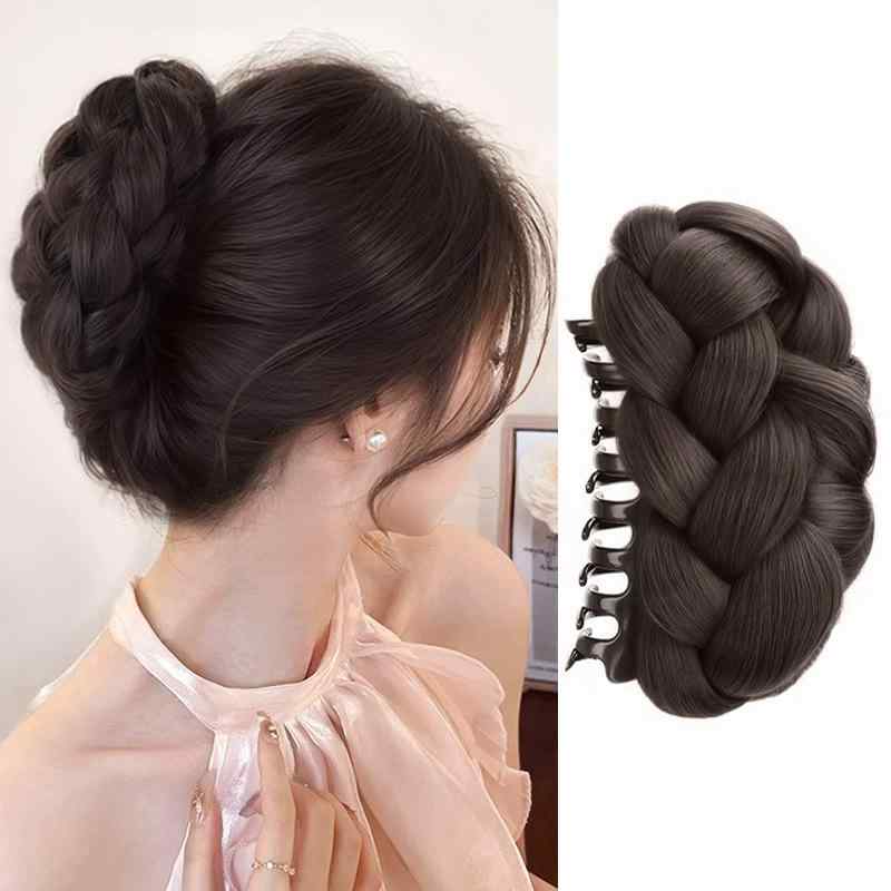 ウィッグ レディース 付け毛 三つ編み お団子 シニヨン バンスクリップ 後頭部用 ふんわり ボリューム まとめ髪 アップヘア 自然な 耐熱ファイバー エレガント