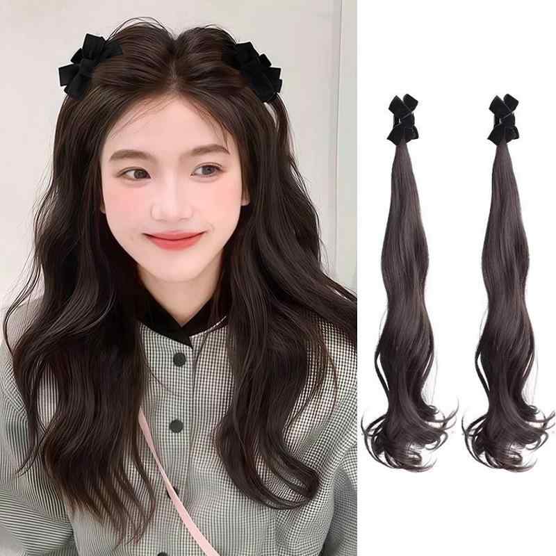 ポニーテール ウィッグ レディース ロング カール ツインテール クリップ式 リボン 耐熱ファイバー 自..