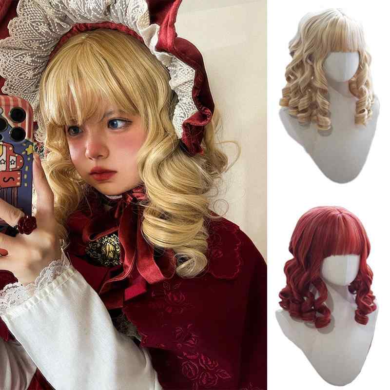 かつら フルウィッグ レディース ロリータ レトロ ドール風 フレンチ エレガント 宮廷風 ゴージャス ローマ風カール ミディアムロング コスプレ イベント 小顔効果 ボリュームアップ 高品質ファイバー
