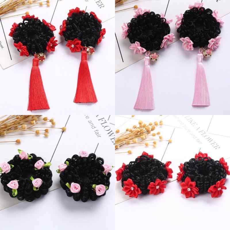 ヘアアクセサリー 女の子 キッズ お団子ヘア 付け毛 まとめ髪 発表会 舞台 漢服 和装 ラインストーン ..