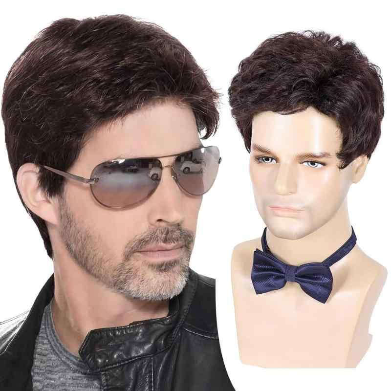 メンズ ウィッグ かつら フルウィッグ ショートヘア 自然な分け目 耐熱ファイバー 人工毛 機械植え 自..