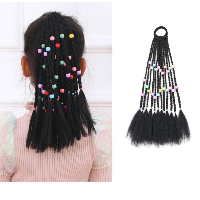 ヘアアクセサリー 女の子 キッズ 耐熱ファイバー ポニーテール 三つ編み エクステ つけ毛 カラフルビー..