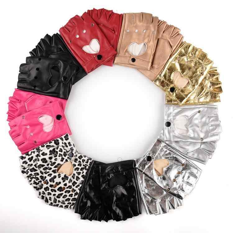 グローブ レディース PUレザー ハーフフィンガー ハート柄 光沢 ダンス ステージ パフォーマンス ポールダンス パンク ファッション 学生 ブラック ホワイ...