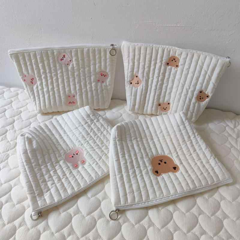 ポーチ 韓国風 キルティング 刺繡 クマ柄 ウサギ柄 マザーズバッグ 化粧ポーチ おむつポーチ 多機能 コ..