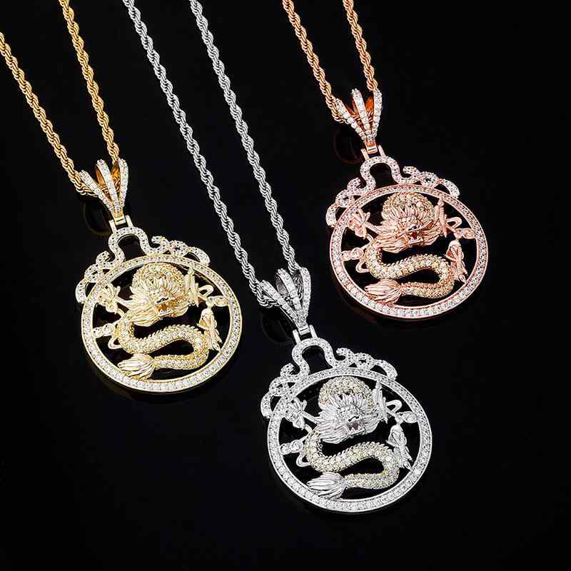 ネックレス 男女兼用 レトロ 個性的 中国風 龍 ドラゴン モチーフ ジルコニア ペンダント 銅製 首飾り ..