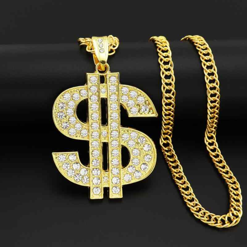 ネックレス 男女兼用 ドルマーク ビッグペンダント ゴールド シルバー チェーン ヒップホップ ストリート パンク ロック 大ぶり 存在感 合金 ジルコニア クラブ ファッション(4)