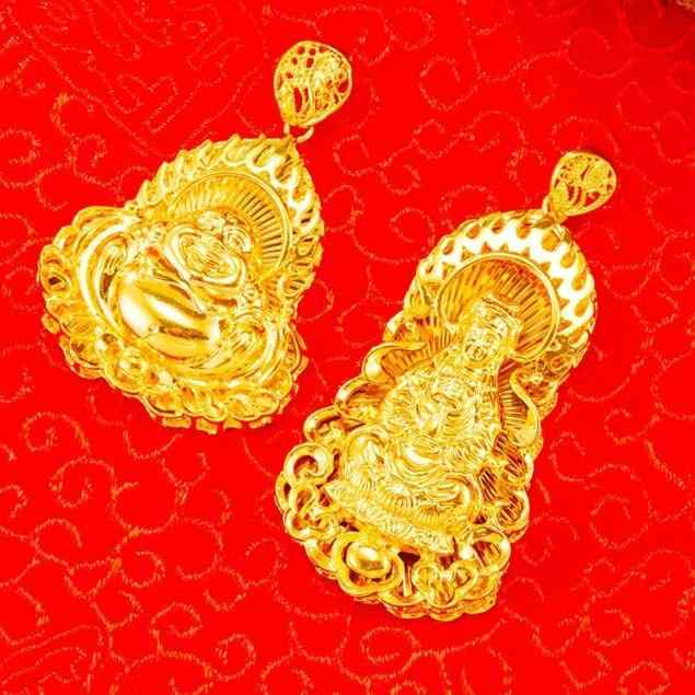 ネックレス 男女兼用 観音菩薩 仏像 ペンダント 高級感 黄金色 ゴールドカラー 砂金調 火炎仏 亜鉛合金..