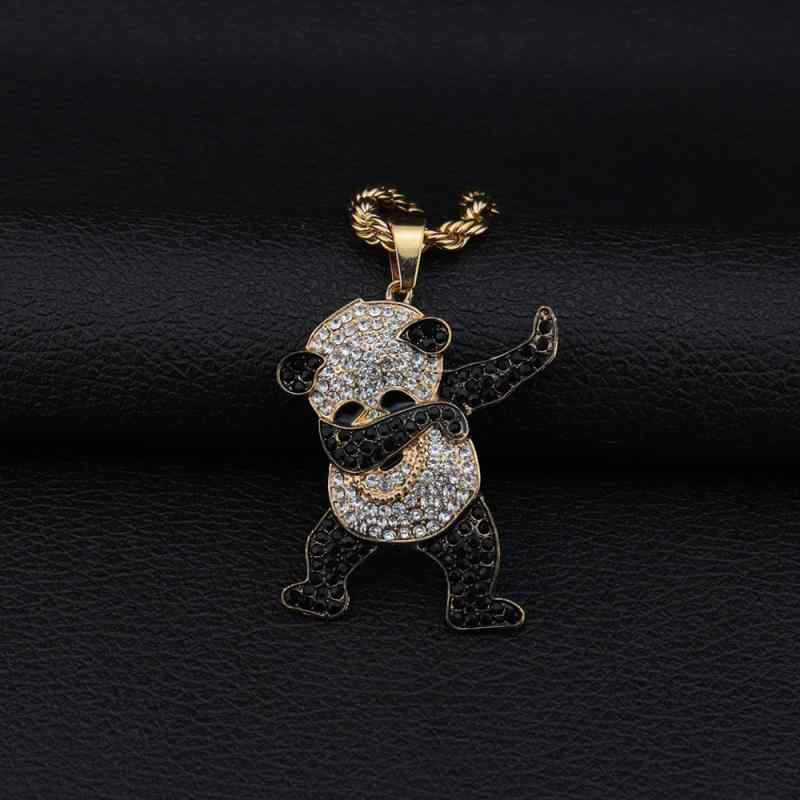ペンダント ネックレス メンズ 男性用 カンフーパンダ ジルコニア 合金 ヒップホップ 欧米風 ストリートファッション 個性的 太め ツイストチェーン ゴールド シルバー ロング カジュアル デイリー