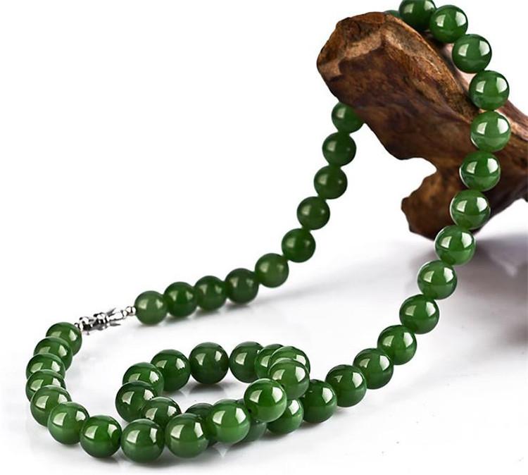 ネックレス レディース 和田玉 青玉 石英岩玉 天然石 ビーズネックレス 丸玉 碧玉 ほうれん草グリーン ..