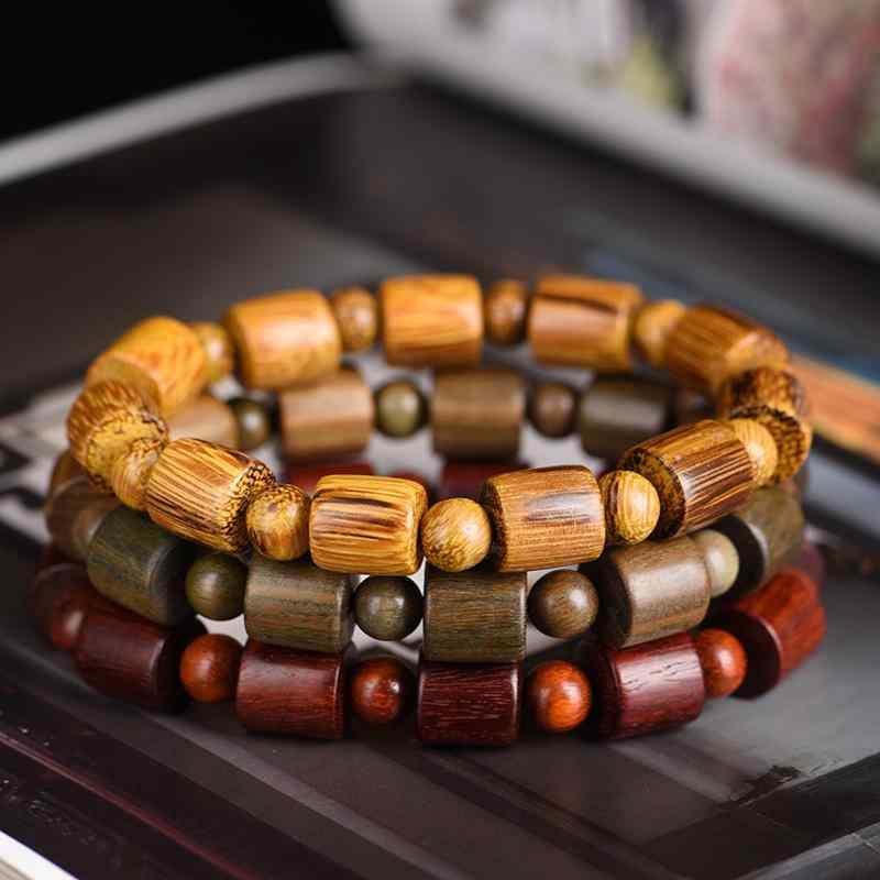 数珠 ブレスレット ユニセックス レトロ 樽型ビーズ 念珠 檀木 緑檀 黒檀 サンダルウッド ブラジル沈香木 血檀 金糸檀 スペーサービーズ ストレートカット 腕輪 アクセサリー