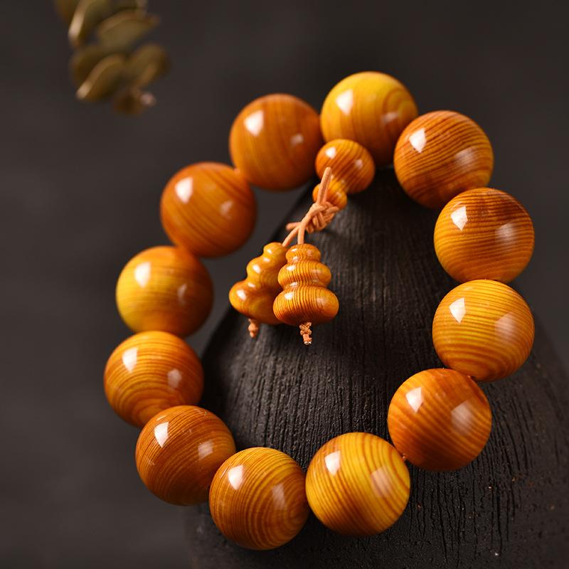 数珠ブレスレット 男女兼用 琥珀木 沈香 高級感 鏡面仕上げ 高研磨 透光性 横木目 天然木 丸珠 幾何学..