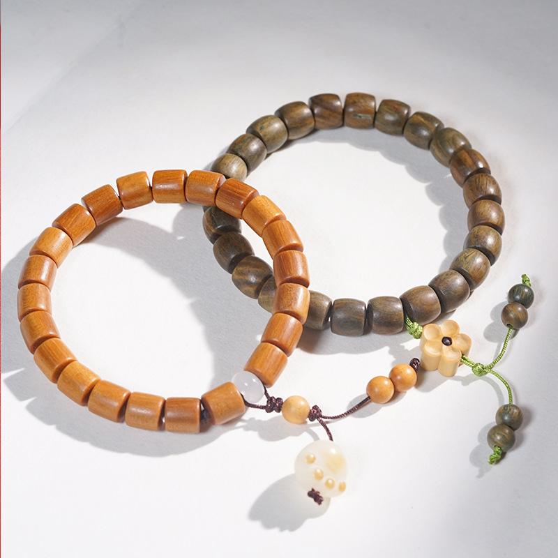 数珠 ブレスレット 男女兼用 ユニセックス 緑檀 サンダルウッド 木製 念珠 一連 桶型 ストレートカット 8mm 仏具 お守り 厄除け 民族風