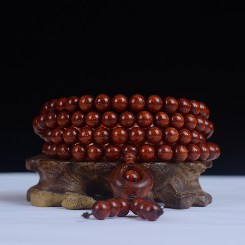 数珠 ユニセックス 小葉紫檀 鶏血紅 金星 108珠 多重巻き ブレスレット 念珠 天然木 高密度 コレクション お守り パワーストーン