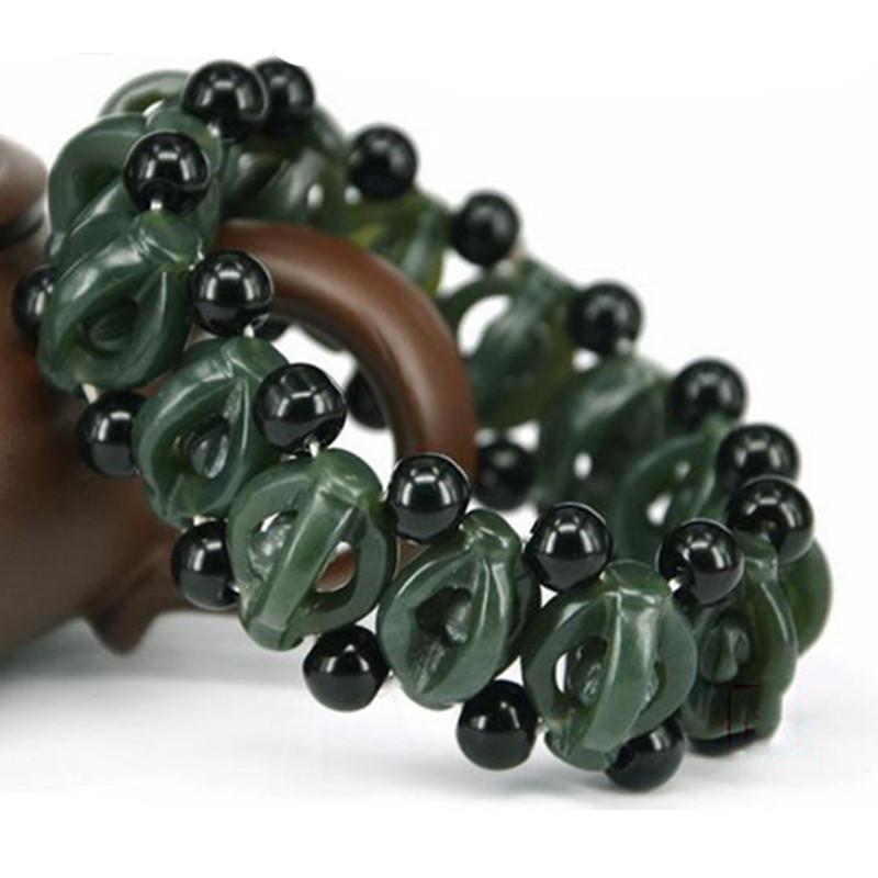 ブレスレット メンズ ホータン玉 青玉 天然石 ジェイド 透かし彫り 彫刻 開運 お守り ラッキーアイテム 運気アップ 高級感 普段使い ファッション小物