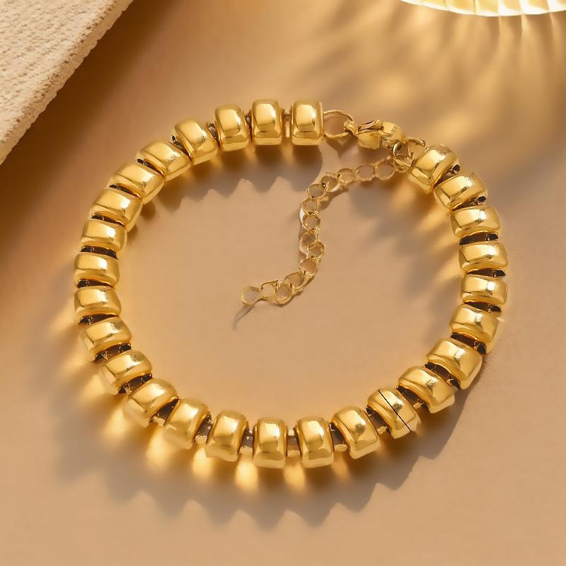 ブレスレット 男女兼用 ユニセックス ゴールドカラー ステンレス製 ビーズチェーン バングル ペア 上品 カジュアル ビジネス 高級感 普段使い 電気メッキ加工