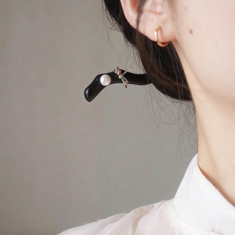 かんざし 黒檀 パール シルバー トンボ ハンドメイド レトロモダン 新中国風 シンプル チャイナドレス ..