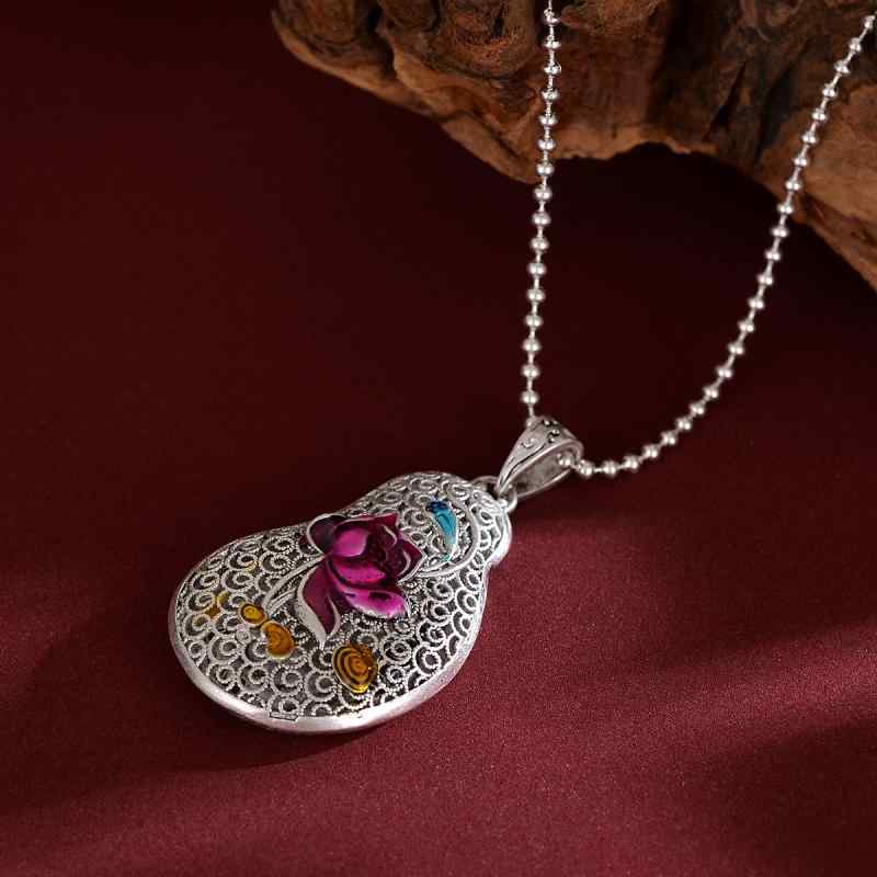 ネックレス 七宝焼 観音 プリザーブドフラワー 菩提 レジン 禅字 エナメル ペンダント 銅製 電気メッキ..