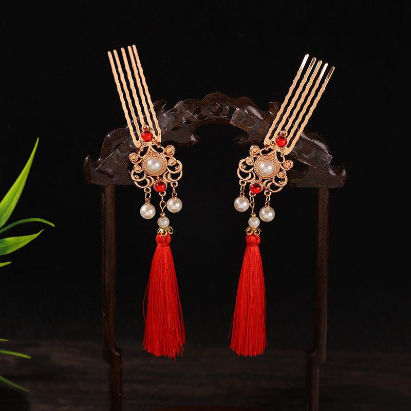 髪飾り レディース 女性用 中国明代風 パール パール 揺れる 歩揺 ヘアコーム かんざし ヘアピン タッ..