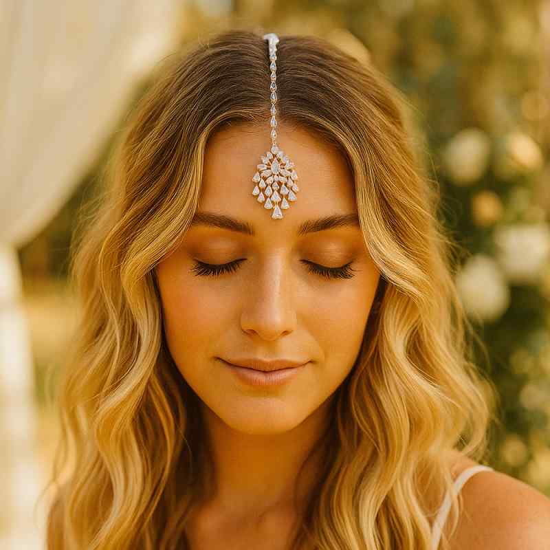 ヘッドドレス レディース しずく型 ドロップ型 ヘアチェーン エスニック インド 花嫁 ブライダル 額飾..