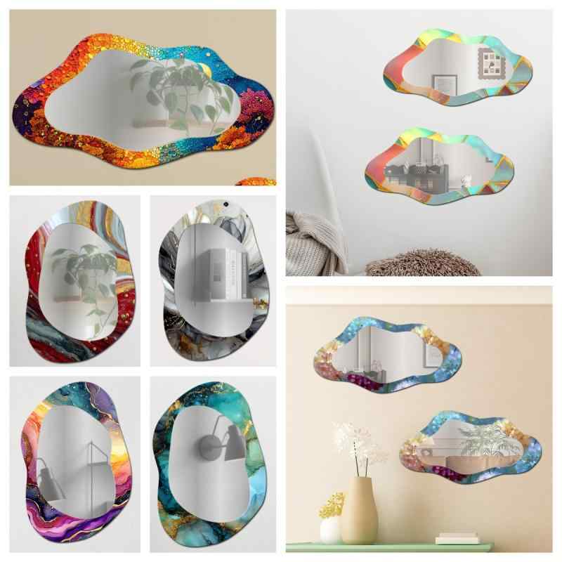 アクリルミラー 雲形 ホログラフィック 1mm 鏡面ウォールステッカー 貼るタイプ モダン リビング 玄関 ..