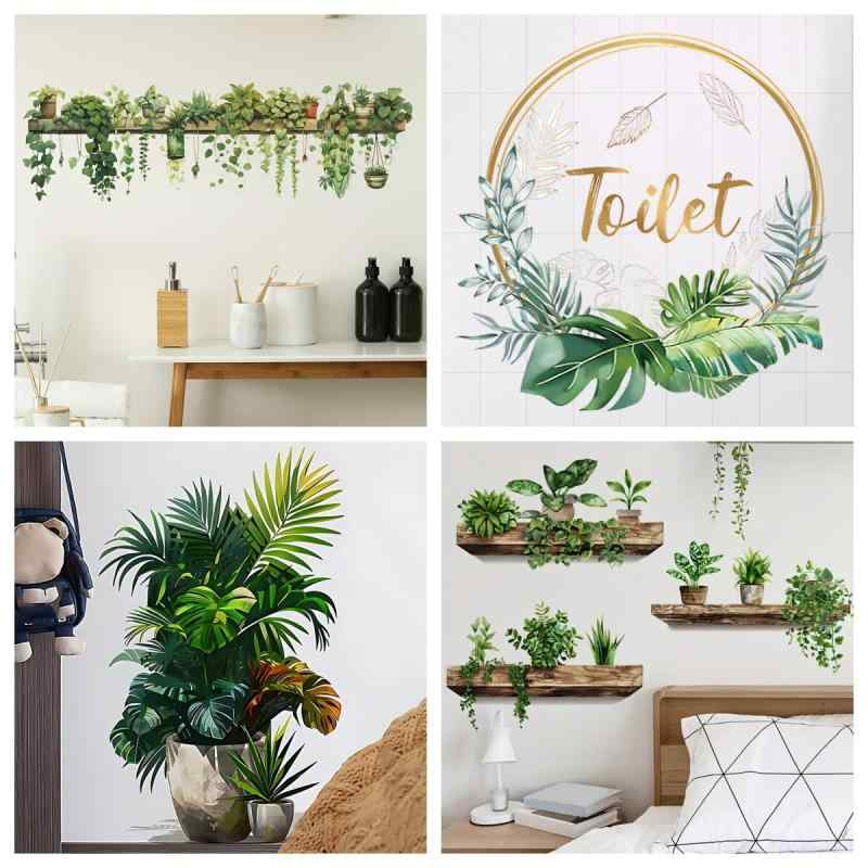 ウォールステッカー 観葉植物 鉢植え フェイクグリーン PVC 貼るだけ 剥がせる 防水 防カビ リビング ..