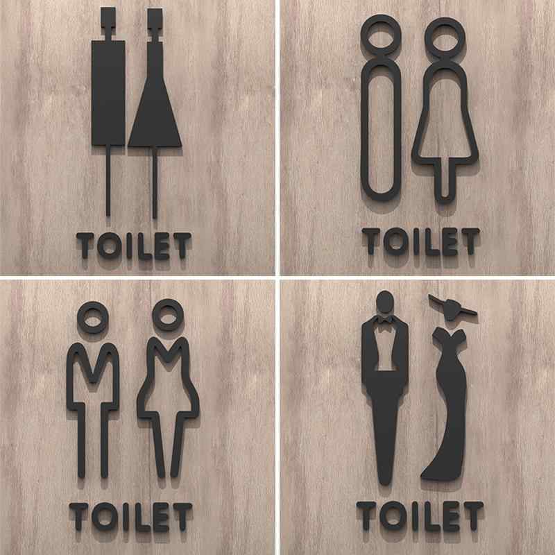 トイレ表示プレート 男女兼用 高級感 3D 立体 アクリル製 ウォールステッカー ドアプレート 店舗用 オフィス用 マットブラック アンティークゴールド シルバー