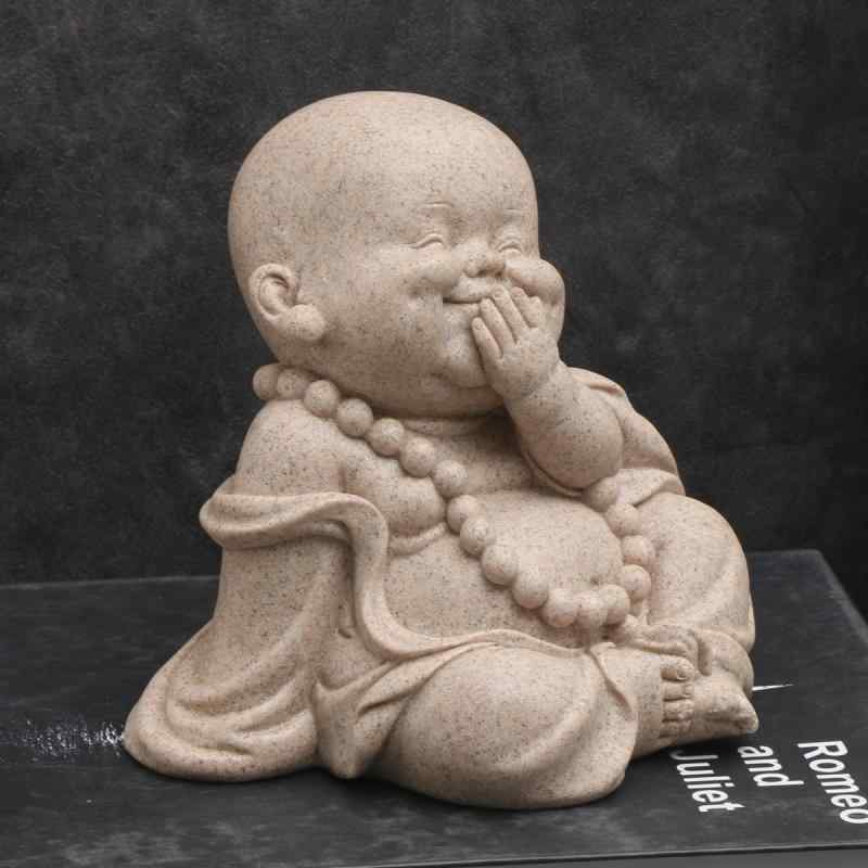 インテリア雑貨 樹脂製 砂岩風 弥勒仏 小坊主 置物 オブジェ 見ざる言わざる聞かざる 三猿 卓上装飾 茶寵 癒し ハンドメイド(x2)(3)