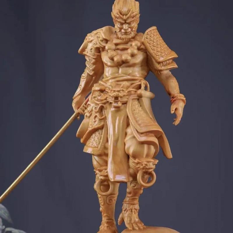 置物 孫悟空 大聖 フィギュア 黄楊木 崖柏木 無垢材 木彫り 手彫り 精巧 卓上 デスク インテリア リビ..