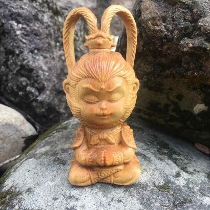 木彫 斉天大聖 孫悟空 座禅 瞑想 崖柏 無垢材 天然木 置物 オブジェ フィギュア 精巧 手彫り ユニーク 縁起物 新中式 インテリア リビング 書斎 デスク