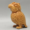 置物 黄楊木 ツゲ材 無垢材 鳥 木彫り 手彫り 精巧 青銅器調 オブジェ 卓上飾り 掌サイズ インテリア小物 工芸品 美術品 ギフト