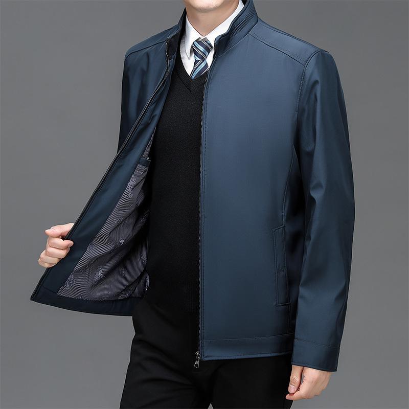 ジャケット メンズ 男性用 ミドルエイジ ビジネス カジュアル 高級感 アウター ブルゾン ゆったり ルーズフィット スタンドカラー ジップアップ 防風 長袖 サイドポケット 春秋 ポリエステル ノーアイロン イージーケア 大きいサイズ