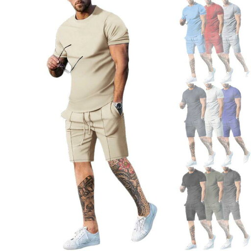セットアップ メンズ 男性用 春夏 スポーツ カジュアル 無地 クルーネック 半袖 Tシャツ ショートパンツ 上下セット ツーピース ポリエステル 綿混素材 普段使い 部屋着 リラックスウェア セットアップ メンズ 男性用 春夏 スポーツ カジュアル 無地 クルーネック 半袖 Tシャツ ショートパンツ 上下セット ツーピース ポリエステル 綿混素材 普段使い 部屋着 リラックスウェア