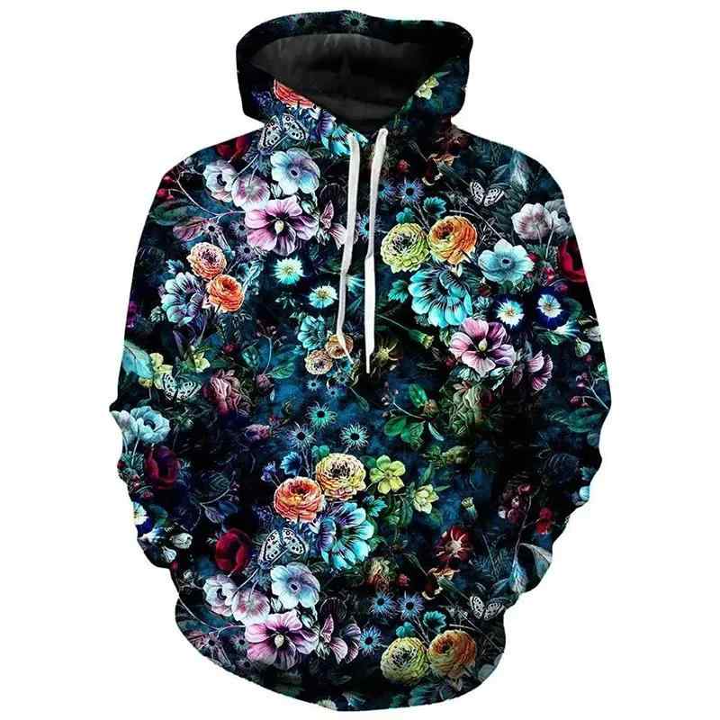 パーカー 男女兼用 レトロ 花柄 3Dプリント フード付き 長袖 プルオーバー ポリエステル エアダンボール スウェット スポーツカジュアル ストレートシルエット 秋