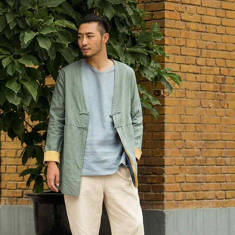 唐装 メンズ 青年向け 中国風 アウター ジャケット 麻 リネン 綿 コットン 2ボタン 盤ボタン 無地 カジ..