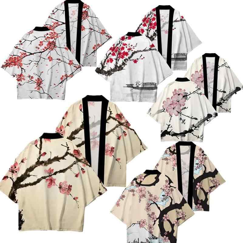 羽織り メンズ 花柄 梅模様 民族風 原宿系 和服 ショール 浴衣 道服 メッシュ素材 ポリエステル 普段使..