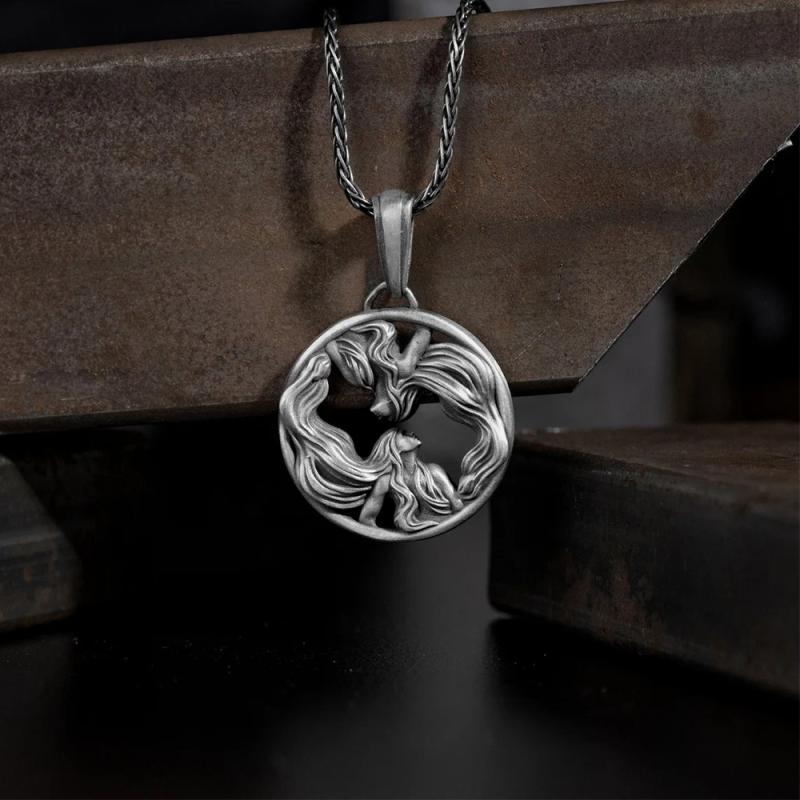 ネックレス メンズ ユニセックス レトロ 欧米風 おしゃれ 星座 双子座 十二星座 ペンダント ステンレス製 ピューター ボックスチェーン シルバーカラー アクセサリー(4)