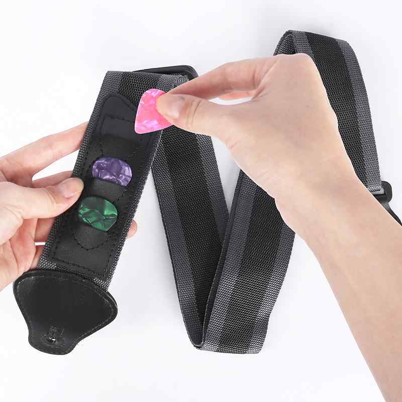 ギターストラップ ピックホルダー付き 編み込み ナイロン アコースティックギター エレキギター エレキベース対応 肩掛け 調節可能 耐久性 楽器アクセサリー