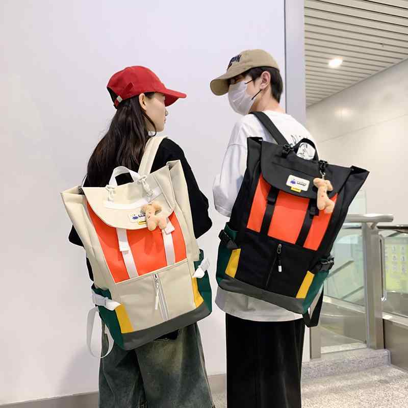 スクールバッグ ユニセックス 男女兼用 中学生 高校生 通学 リュックサック おしゃれ インスタ風 配色 バイカラー 個性的なデザイン 軽量 防水 オックスフォード生地 ナイロン デイリーユース