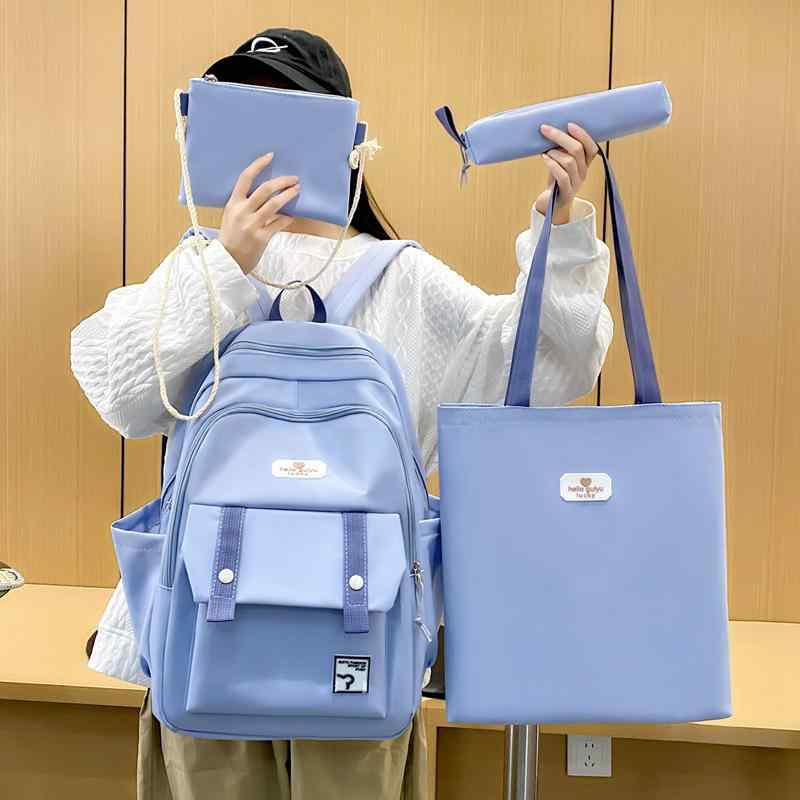 リュックサック バックパック レディース 女の子 小学生 中学生 無地 大容量 韓国風 ファッション 4点セット 通学 スクール ナイロン 軽量 防水 通気性 負担軽減