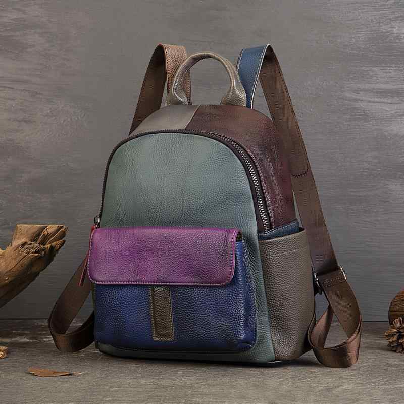 バックパック リュック レディース 本革 レザー 牛革 エスニック風 パッチワーク 切り替え カラフル 大..