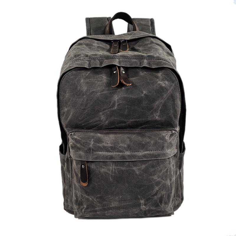 リュックサック 男女兼用 防水 ワックスキャンバス 牛革 15インチ対応 PCバッグ アウトドア スポーツ 旅行 カジュアル 欧米レトロ スタイル