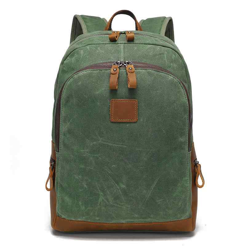 バックパック 男女兼用 牛革 ワックスキャンバス レトロ 大容量 撥水 PC収納 12インチ対応 負担軽減 旅..