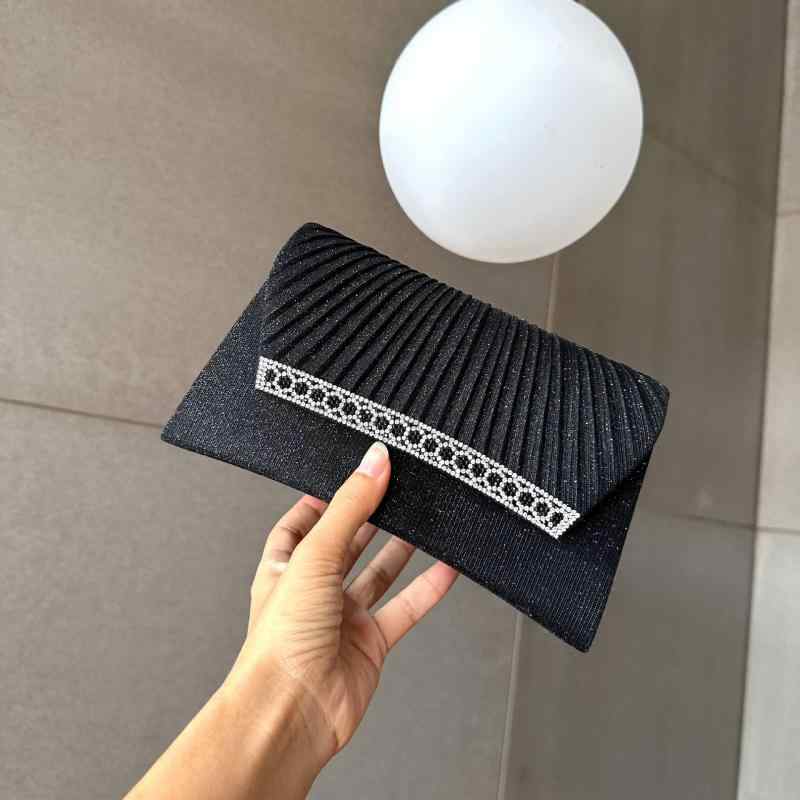 バッグ レディース クラッチバッグ イブニングバッグ パーティー フォーマル スパンコール ラインストーン ビジュー 結婚式 二次会 フラップ スクエア型 ポリエステル ブラック シャンパン色