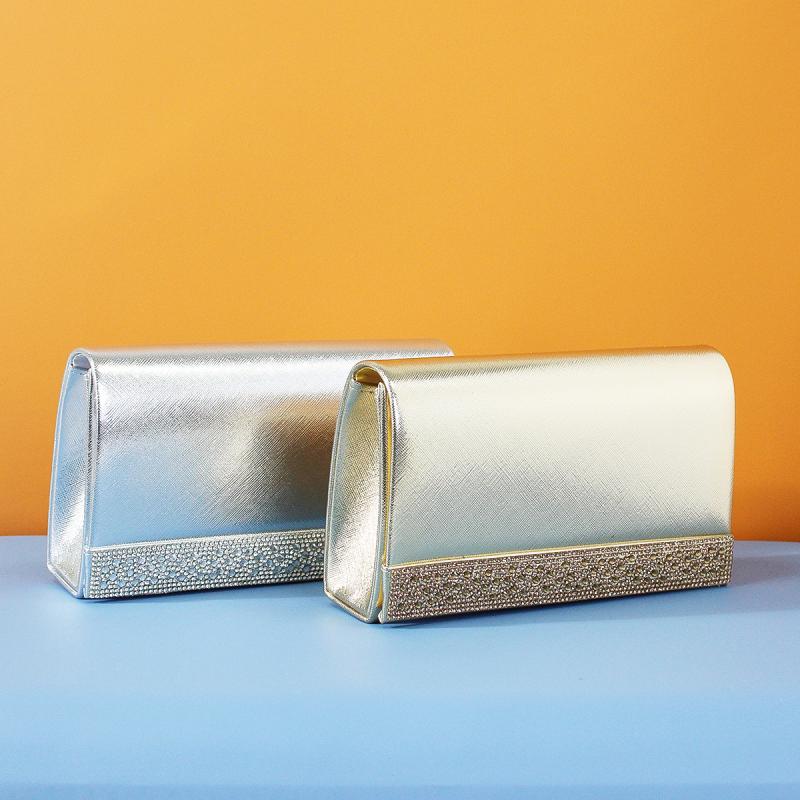 バッグ レディース ラインストーン装飾 イブニングバッグ パーティーバッグ クラッチバッグ ハンドバッグ ショルダーバッグ 斜め掛け 鞄 PUレザー 横型 チェーン ゴールド シルバー 結婚式 二次会 フォーマル 華やか 上品
