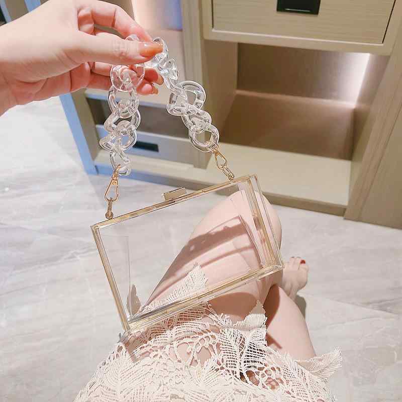 バッグ レディース アクリル クリア ミニ スクエア ボックス型 チェーン 夏 キャンディカラー 透明感 イブニング パーティー 普段使い 鞄