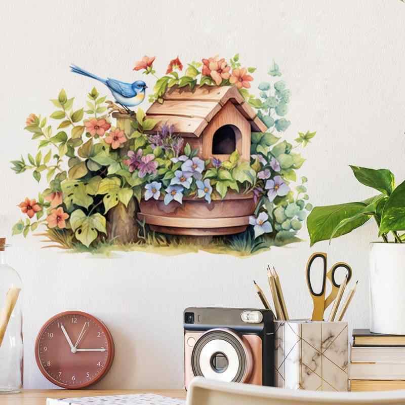ウォールステッカー ボタニカル柄 小鳥 花柄 メールボックス 剥がせる 防水 防汚 清潔感 PVC製 モダン カラフル インテリアデコレーション 寝室 リビング 書斎 玄関 子供部屋 店舗 壁飾り