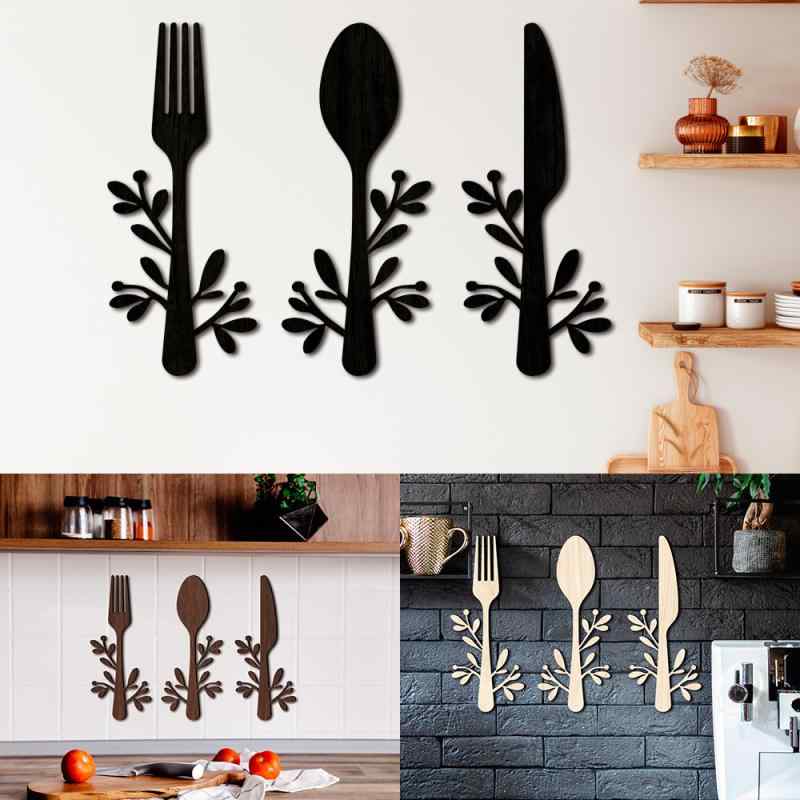 ウォールデコ 立体 木製 カトラリー 壁飾り キッチン ダイニング フォーク ナイフ スプーン おしゃれ ..