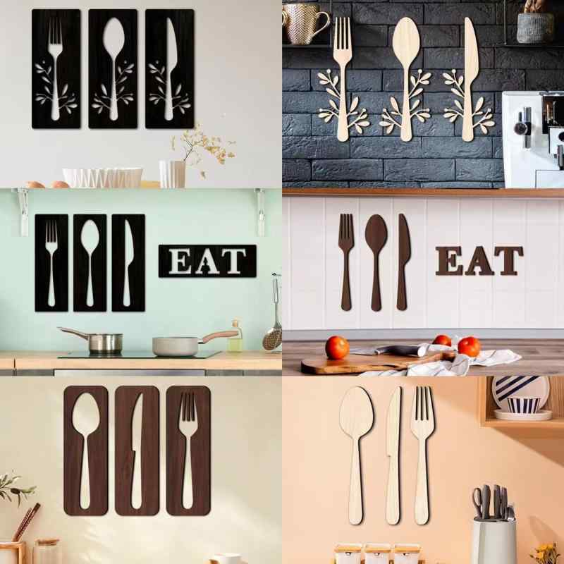ウォールデコレーション 立体 木製 カトラリー ナイフ フォーク キッチン ダイニング 壁掛け シナノキ ..
