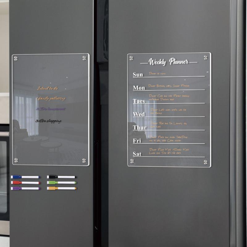 冷蔵庫 マグネット 週計画ボード アクリル製 消せる メモ 伝言板 DIY スケジュール管理 ホワイトボード..